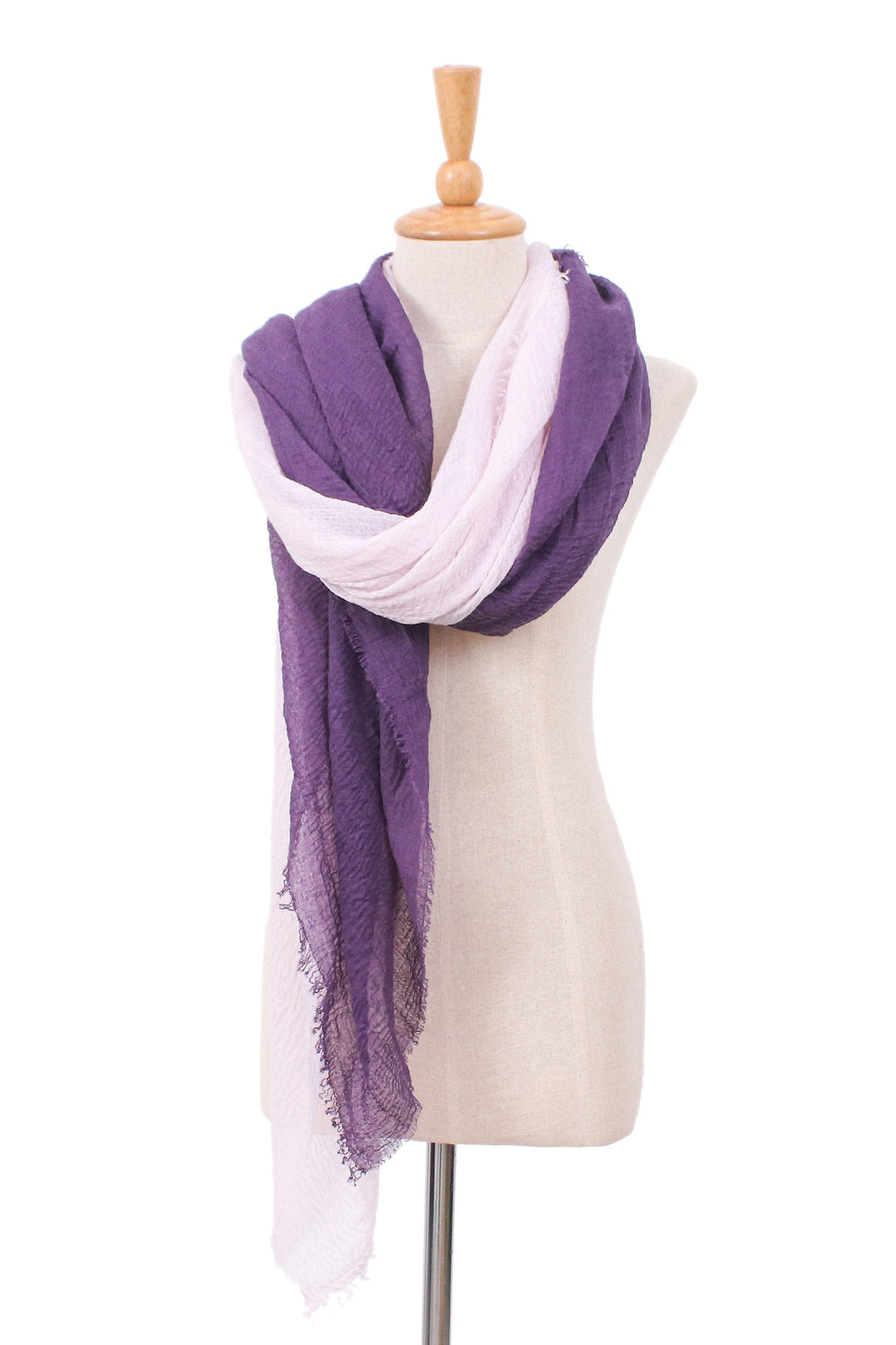 Set of 2 Lightweight Cotton Scarves in Aubergine and Lilac - Fine Purple