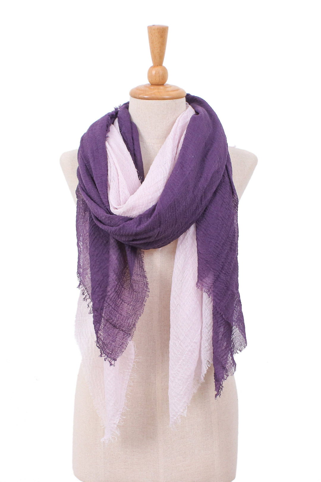 Set of 2 Lightweight Cotton Scarves in Aubergine and Lilac - Fine Purple