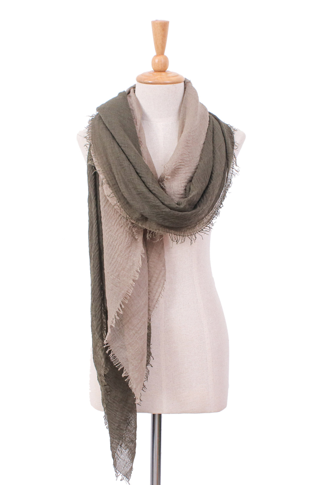 Set of 2 Lightweight Cotton Scarves in Olive and Mushroom - Classy Warmth