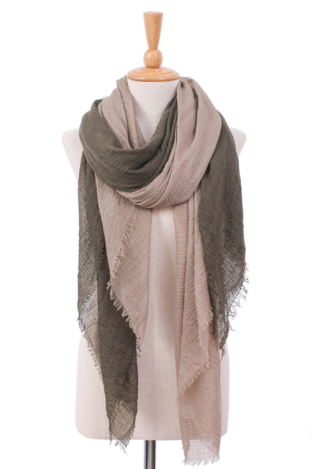 Set of 2 Lightweight Cotton Scarves in Olive and Mushroom - Classy Warmth
