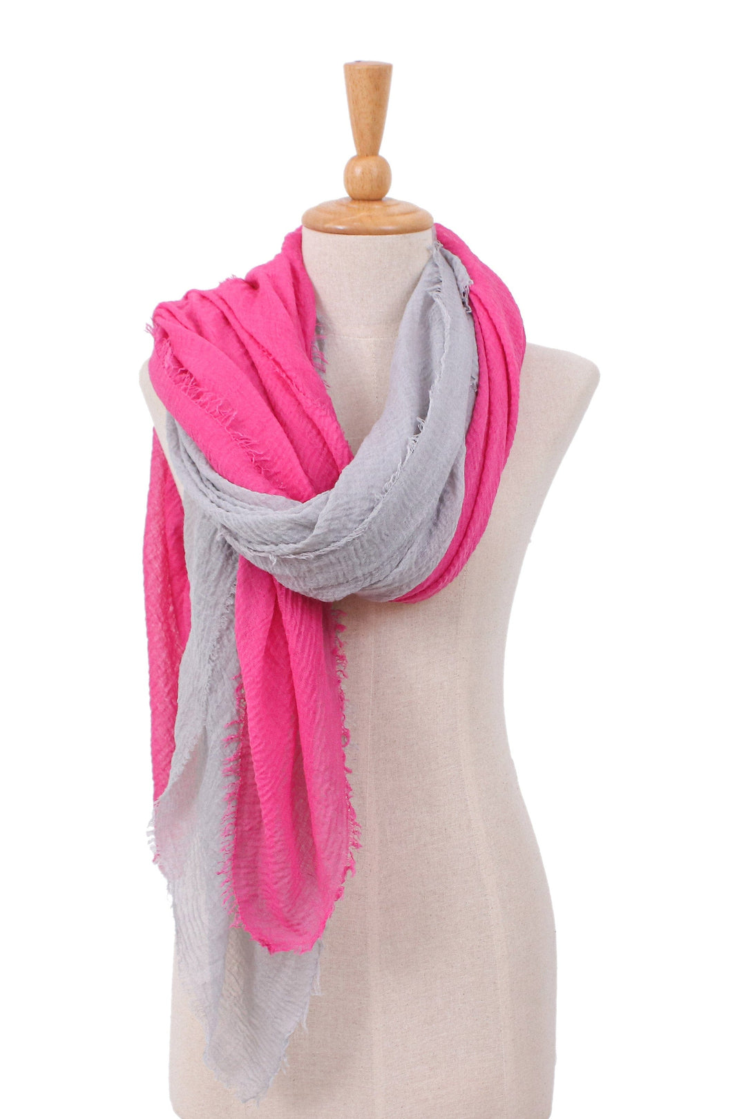 Set of 2 Lightweight Cotton Scarves in Azalea and Titanium - Intrepid Fuchsia