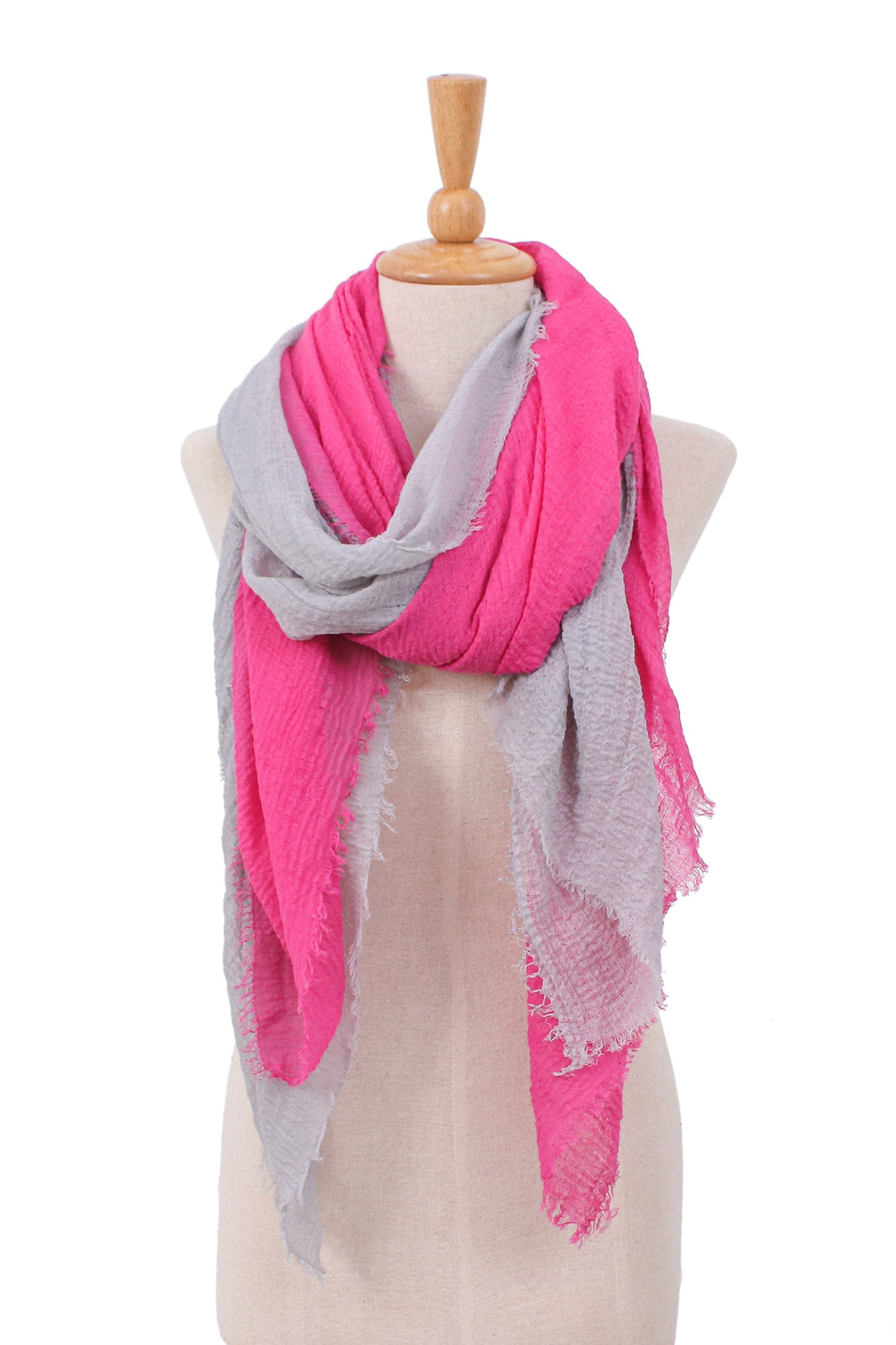 Set of 2 Lightweight Cotton Scarves in Azalea and Titanium - Intrepid Fuchsia