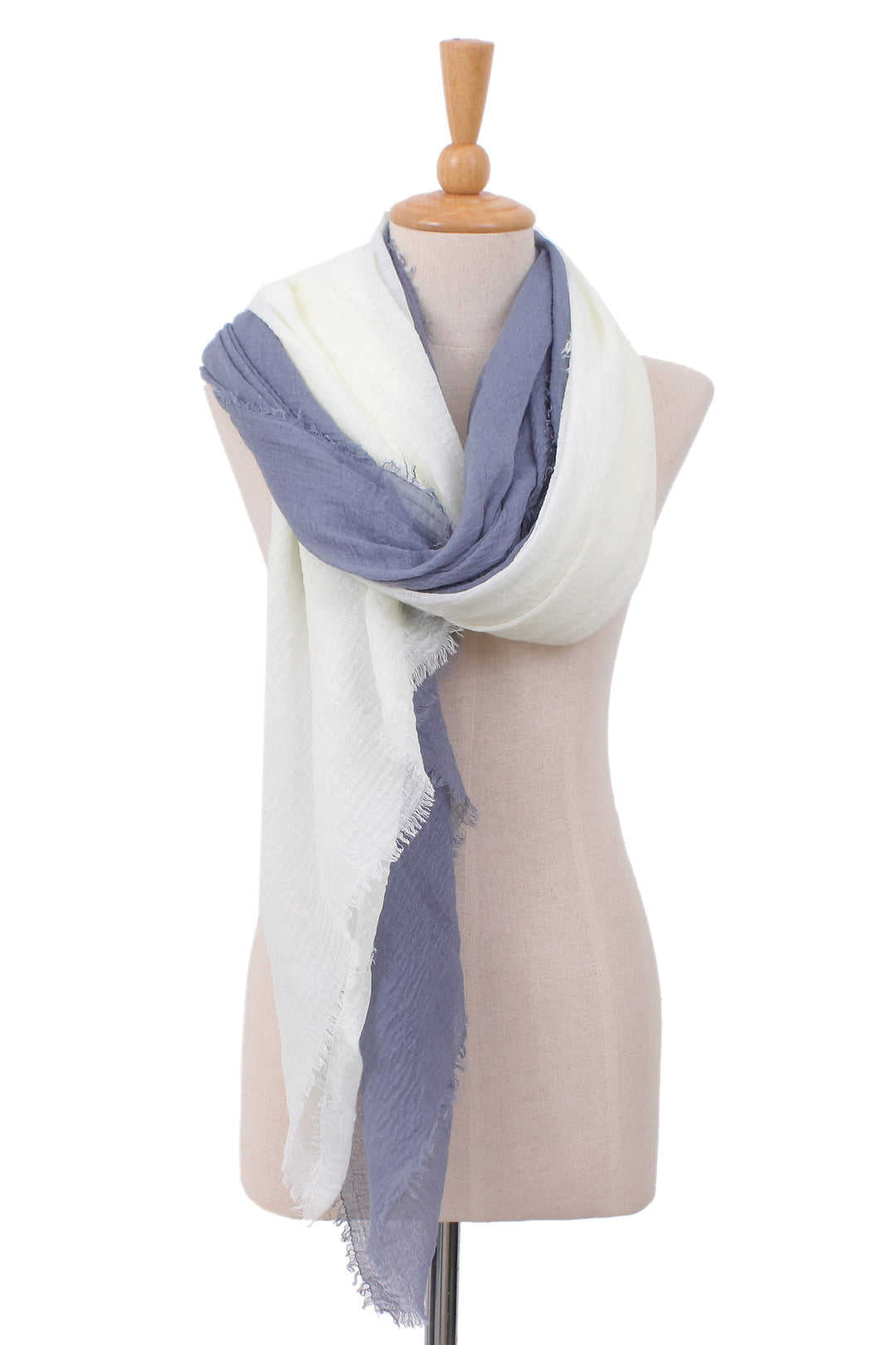 Pair of Hand-Woven Lightweight Grey and Ivory Cotton Scarves - Brilliant Warmth