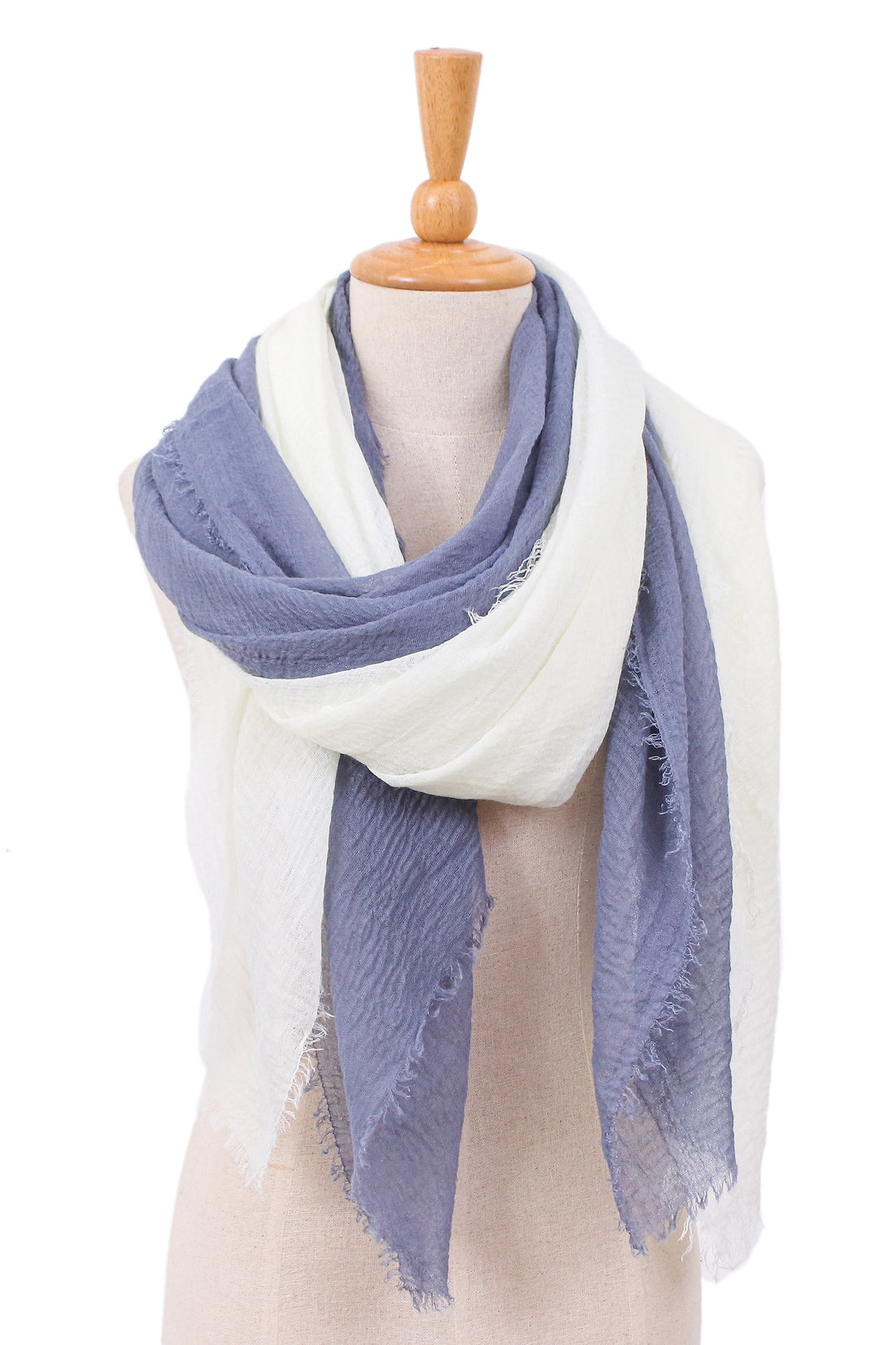Pair of Hand-Woven Lightweight Grey and Ivory Cotton Scarves - Brilliant Warmth
