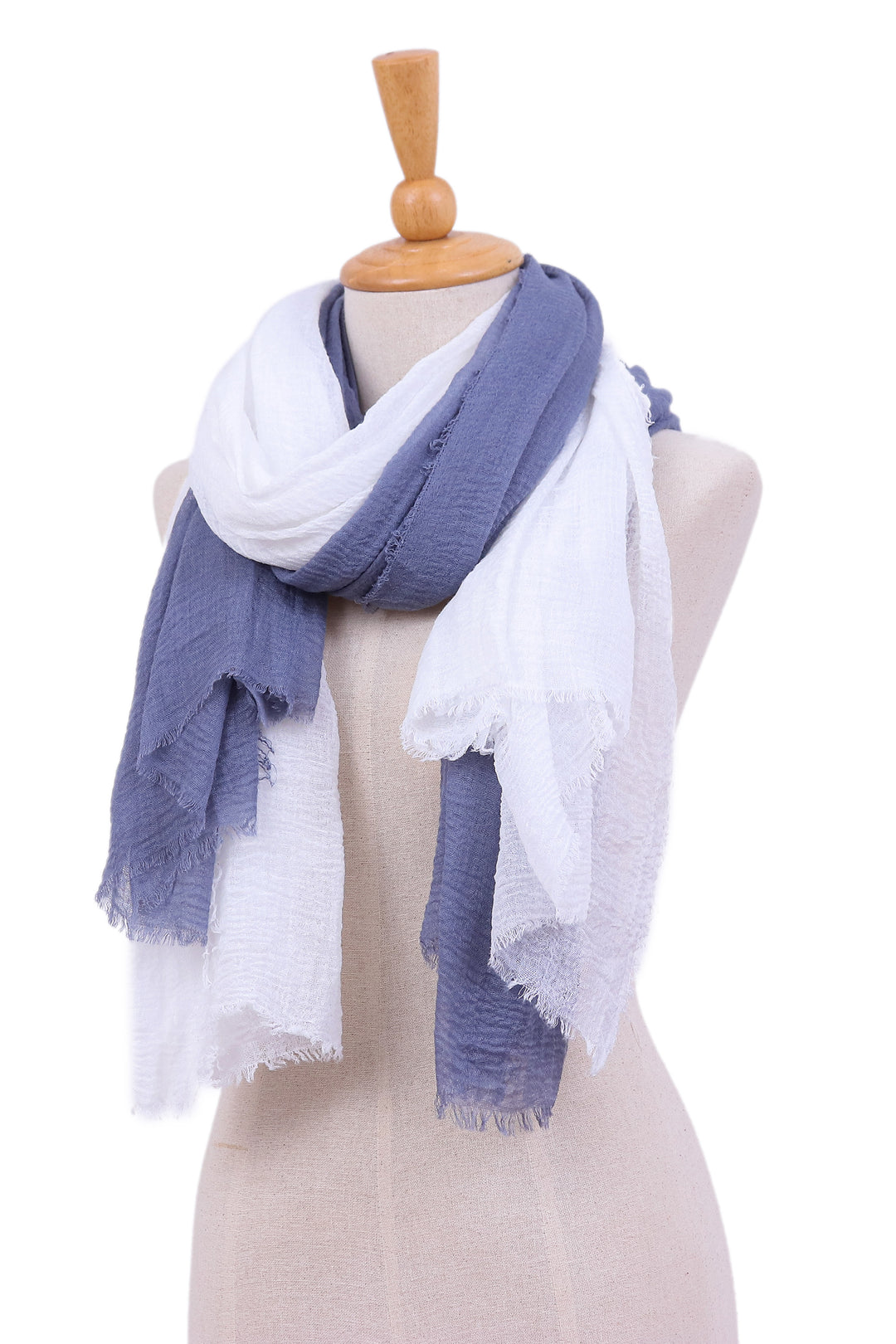 Pair of Hand-Woven Lightweight Grey and Ivory Scarves - Brilliant Warmth