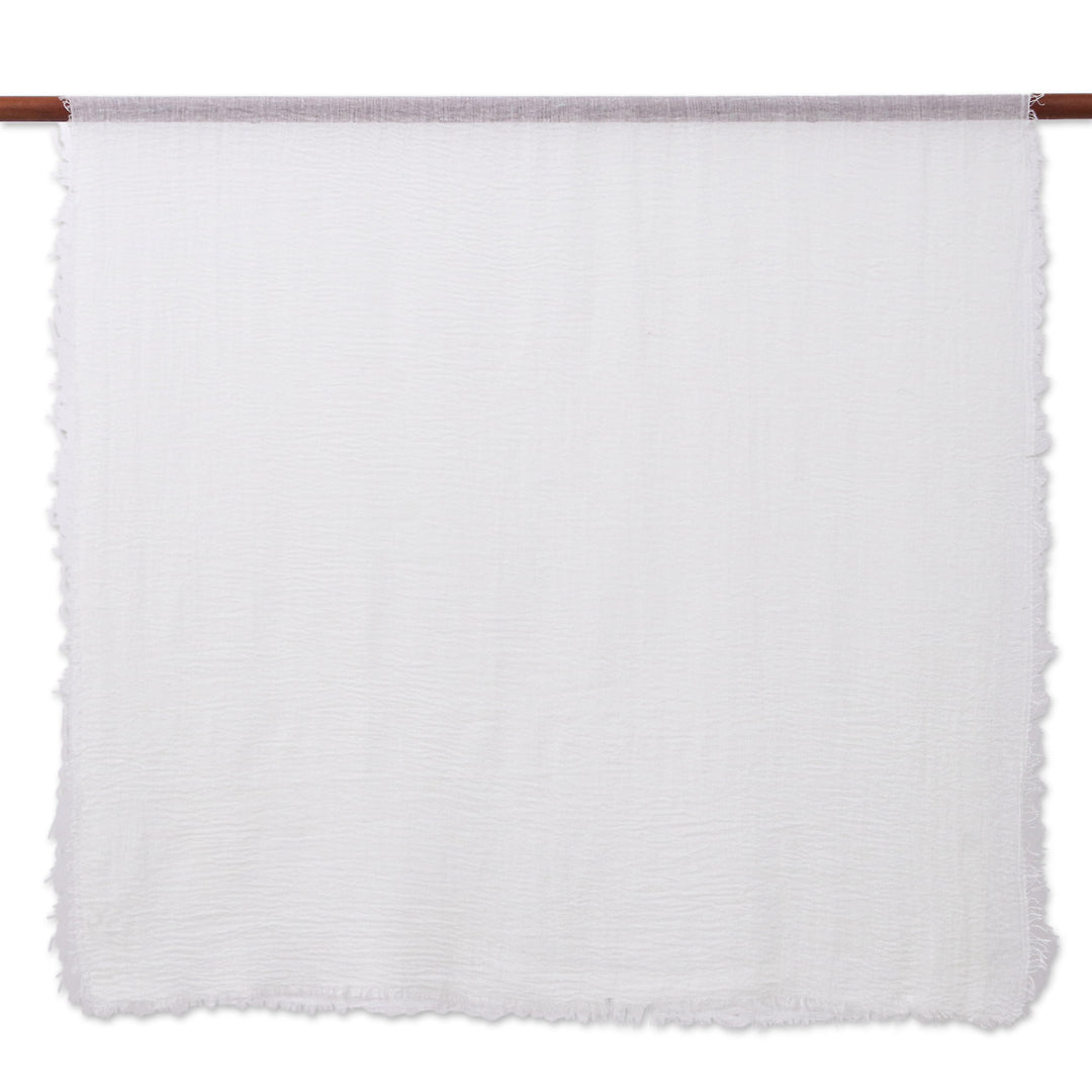 Pair of Hand-Woven Lightweight Grey and Ivory Cotton Scarves - Brilliant Warmth