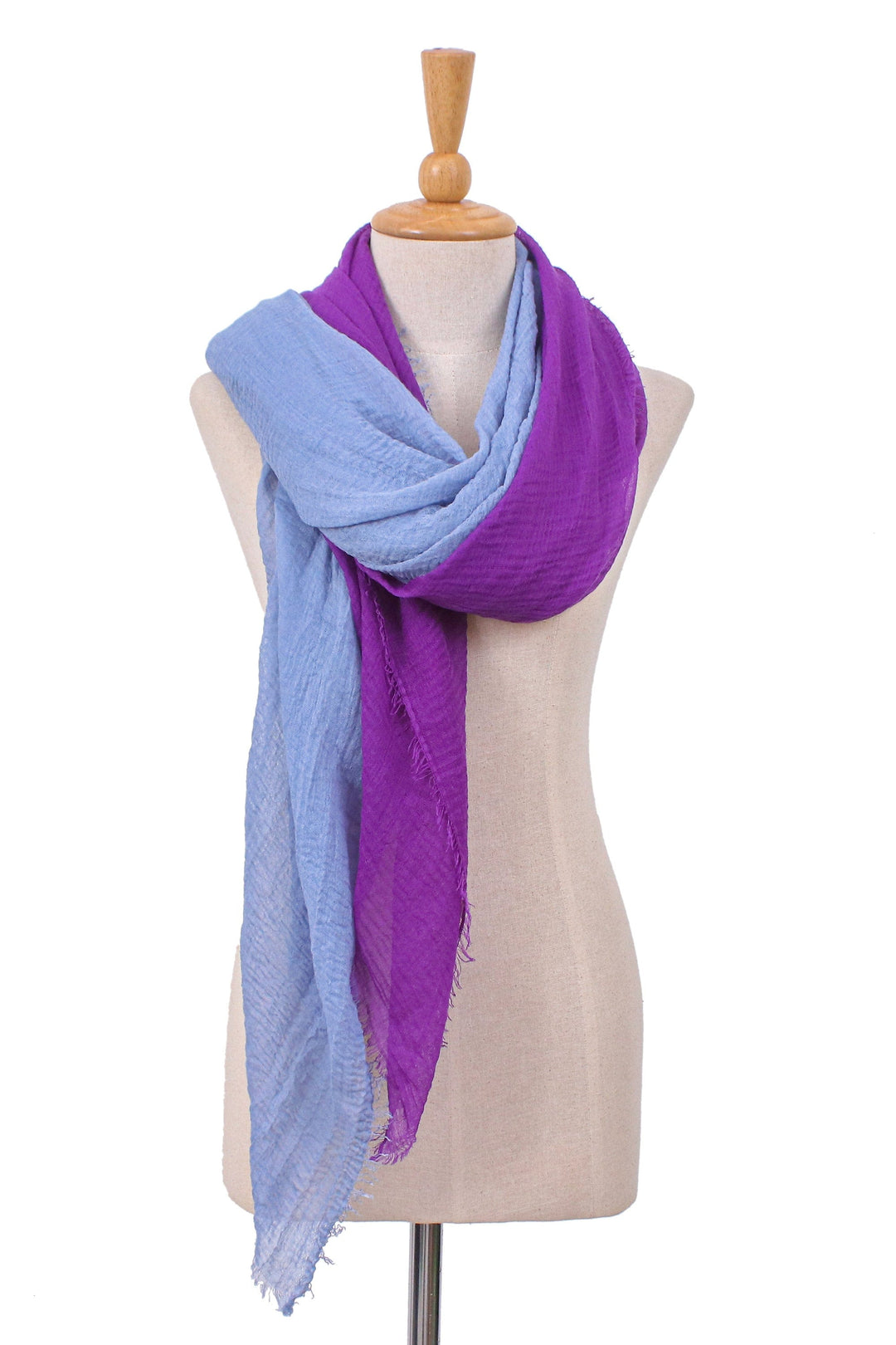 Two Hand-Woven Lightweight Blue and Purple Cotton Scarves - Elegant Vibrancy