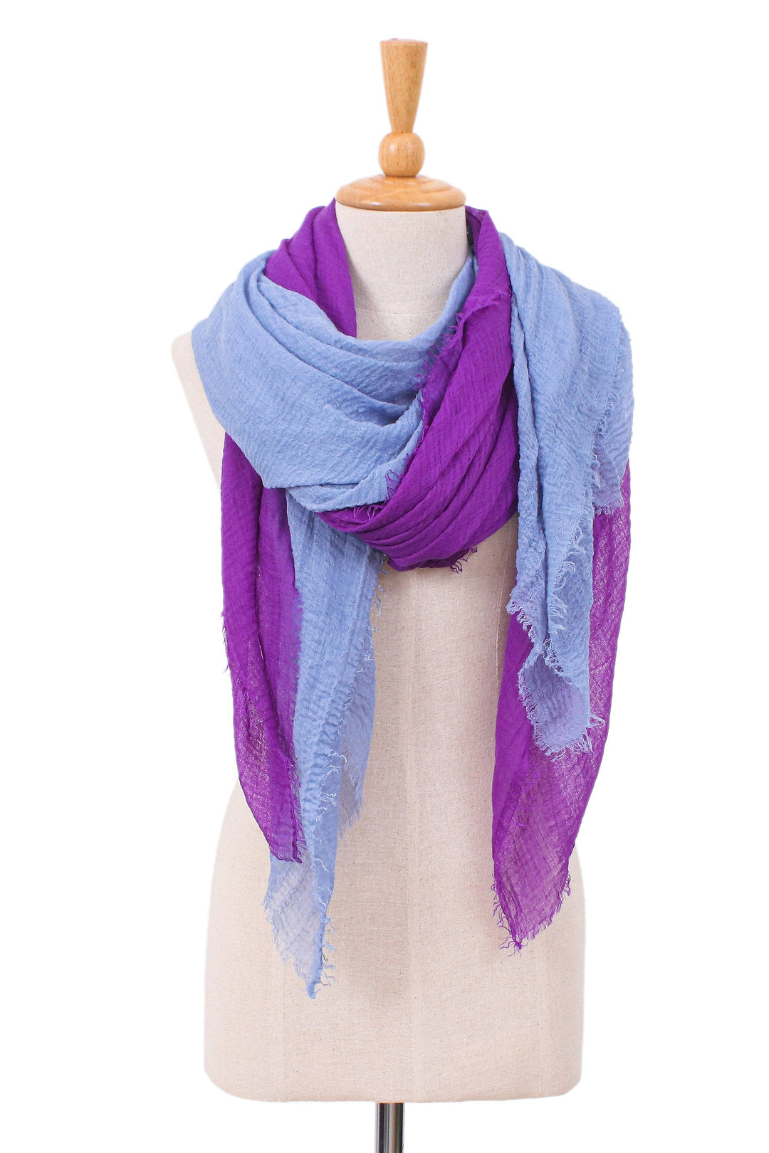 Two Hand-Woven Lightweight Blue and Purple Cotton Scarves - Elegant Vibrancy