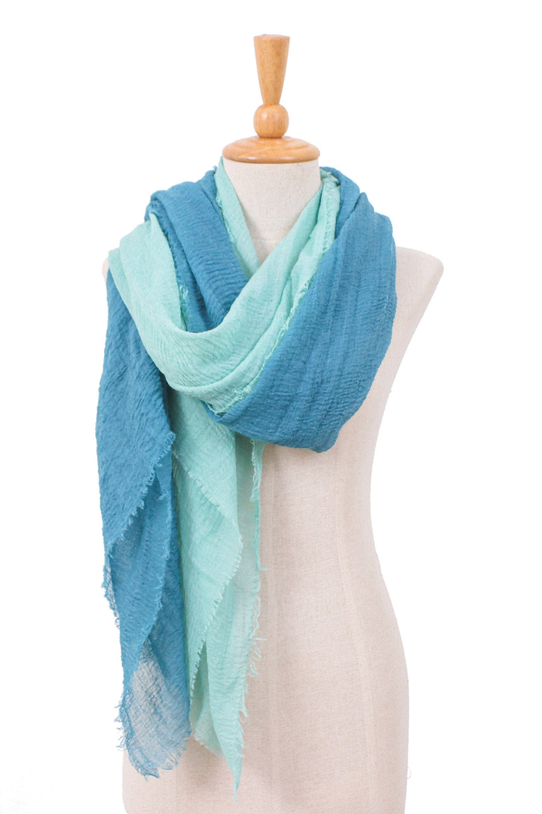 Pair of Hand-Woven Lightweight Green and Teal Cotton Scarves - Ocean Vibes