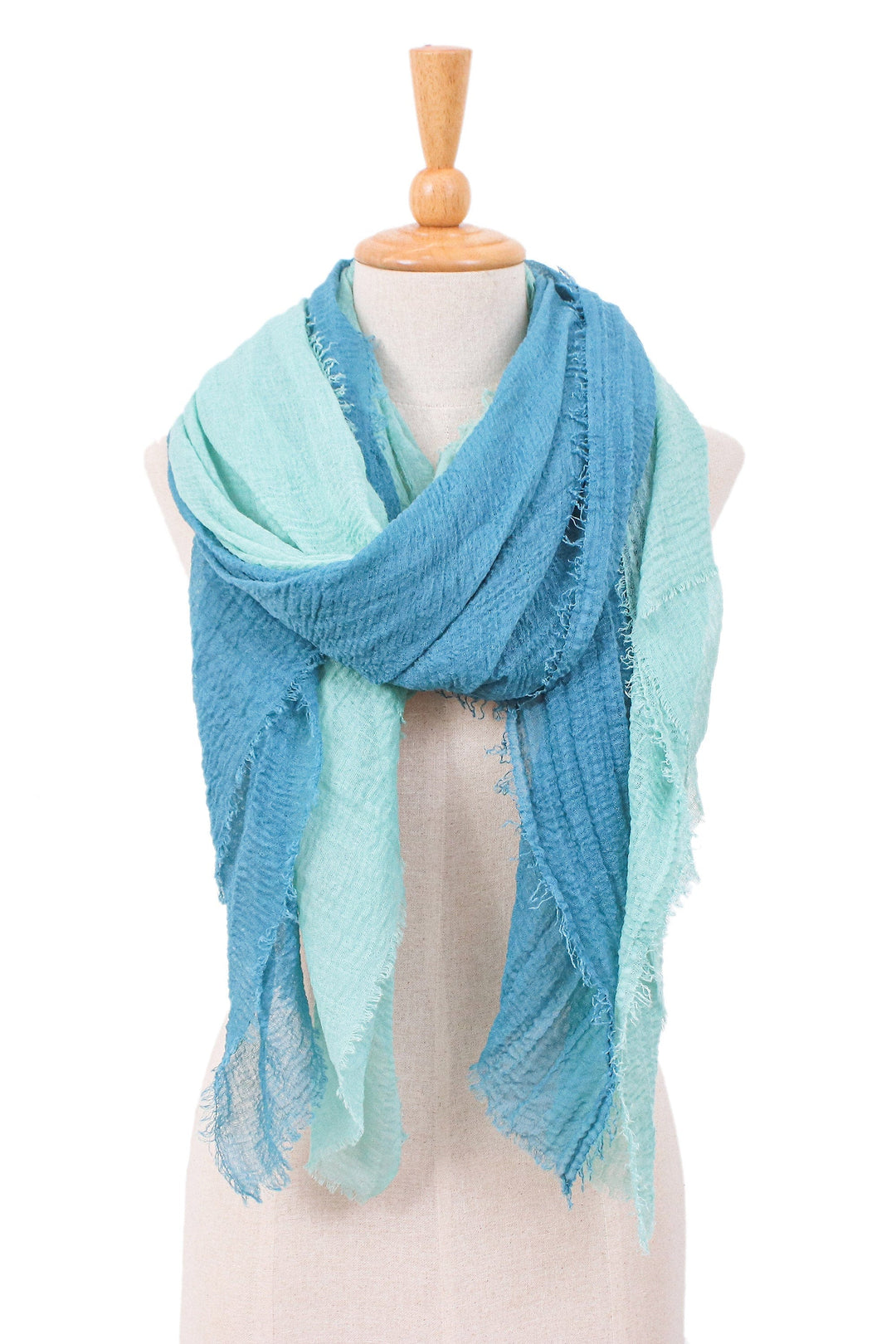 Pair of Hand-Woven Lightweight Green and Teal Cotton Scarves - Ocean Vibes