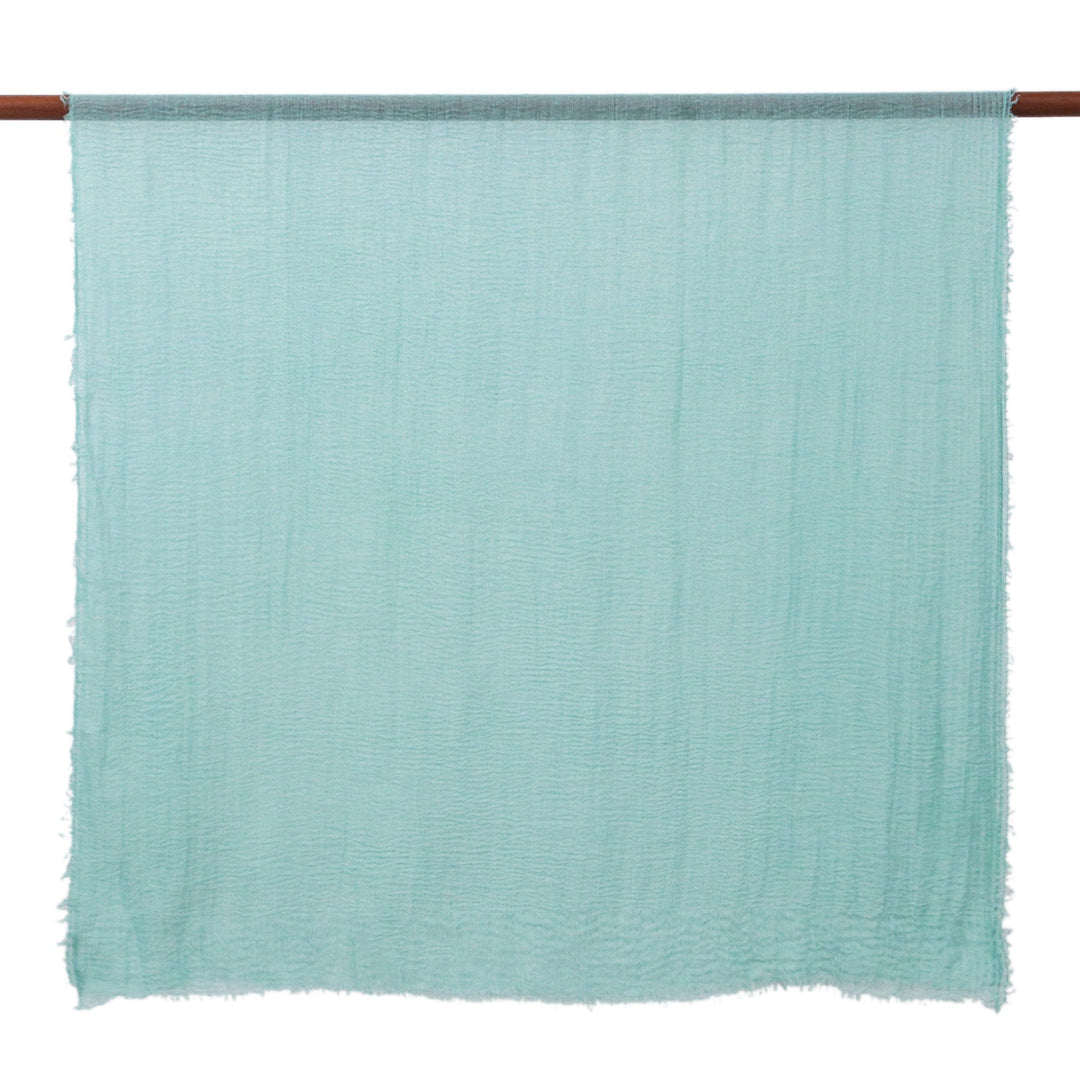 Pair of Hand-Woven Lightweight Green and Teal Cotton Scarves - Ocean Vibes
