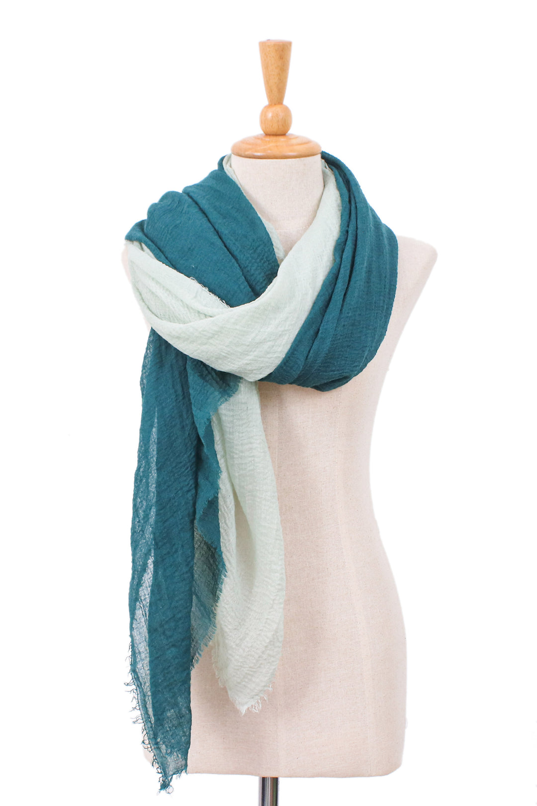 Two Hand-Woven Lightweight Cotton Scarves in Green Shades - Gorgeous Green