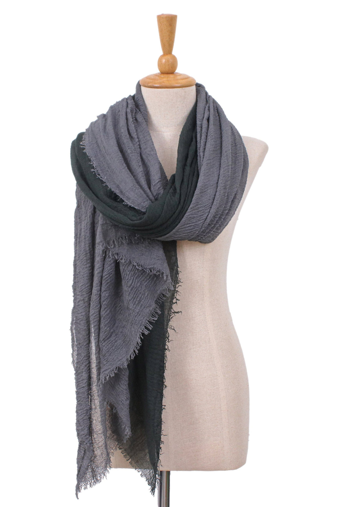 Pair of Handwoven Lightweight Black and Grey Cotton Scarves - Mysterious Night