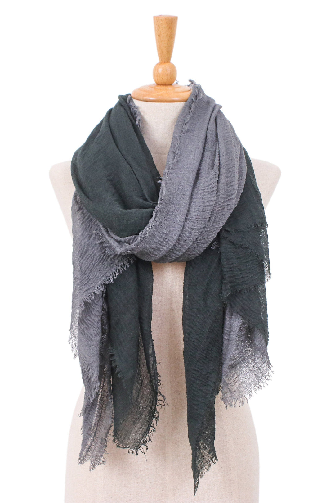 Pair of Handwoven Lightweight Black and Grey Cotton Scarves - Mysterious Night