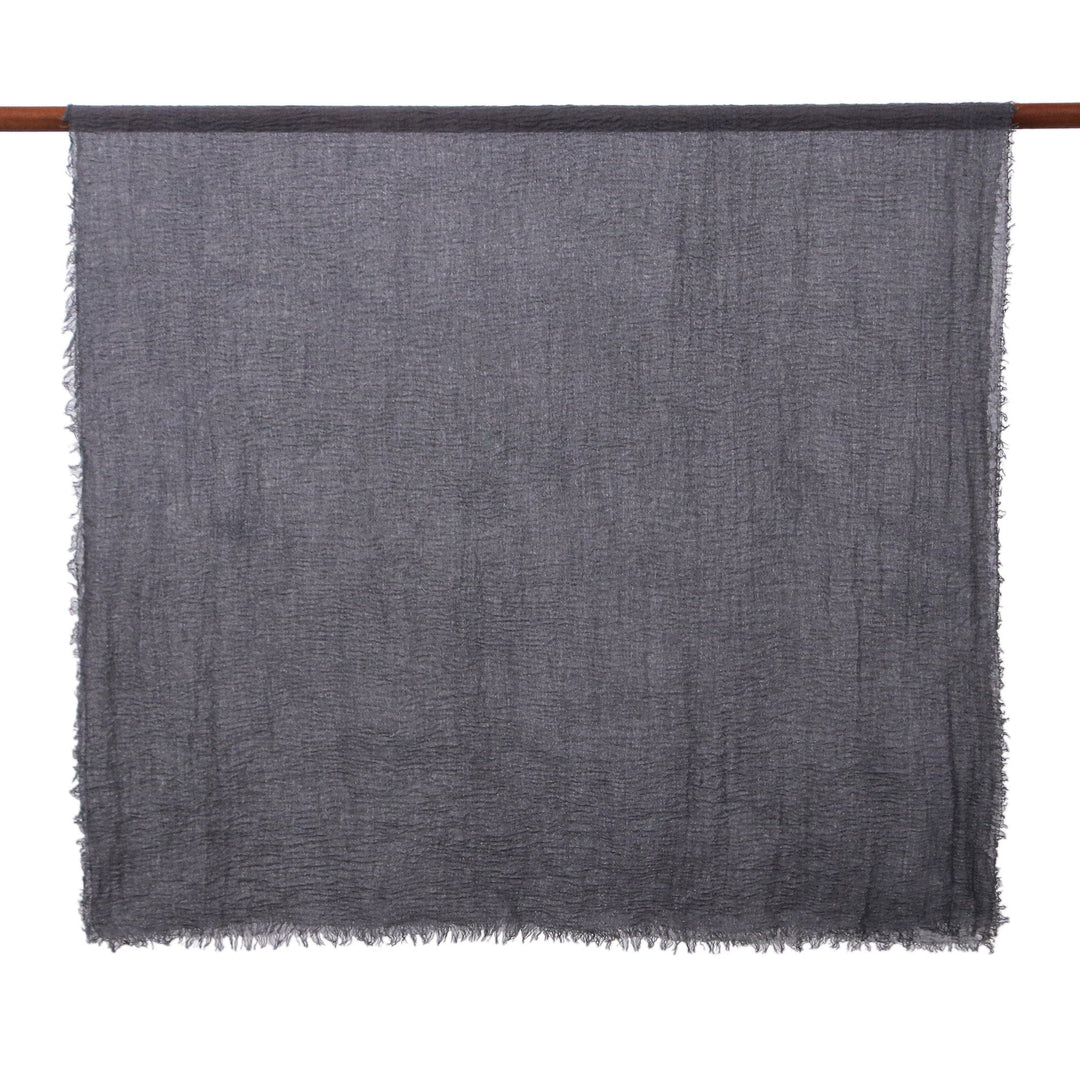 Pair of Handwoven Lightweight Black and Grey Cotton Scarves - Mysterious Night