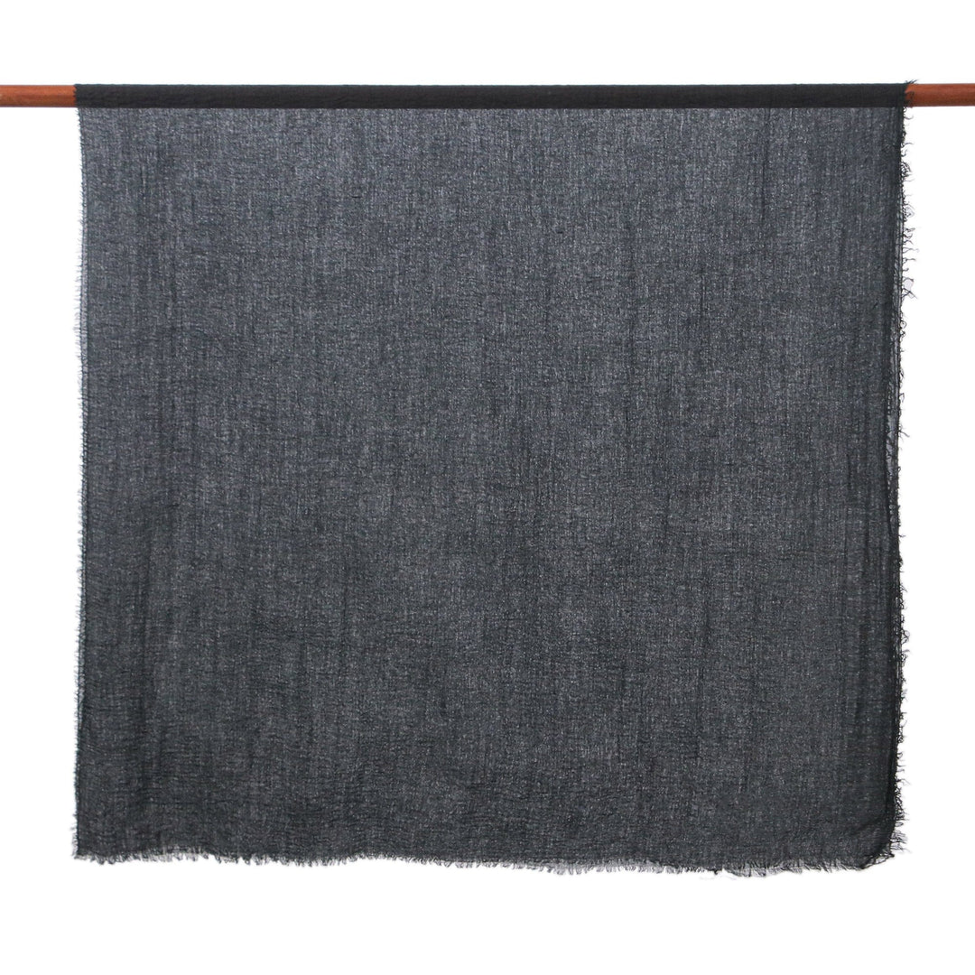 Pair of Handwoven Lightweight Black and Grey Cotton Scarves - Mysterious Night
