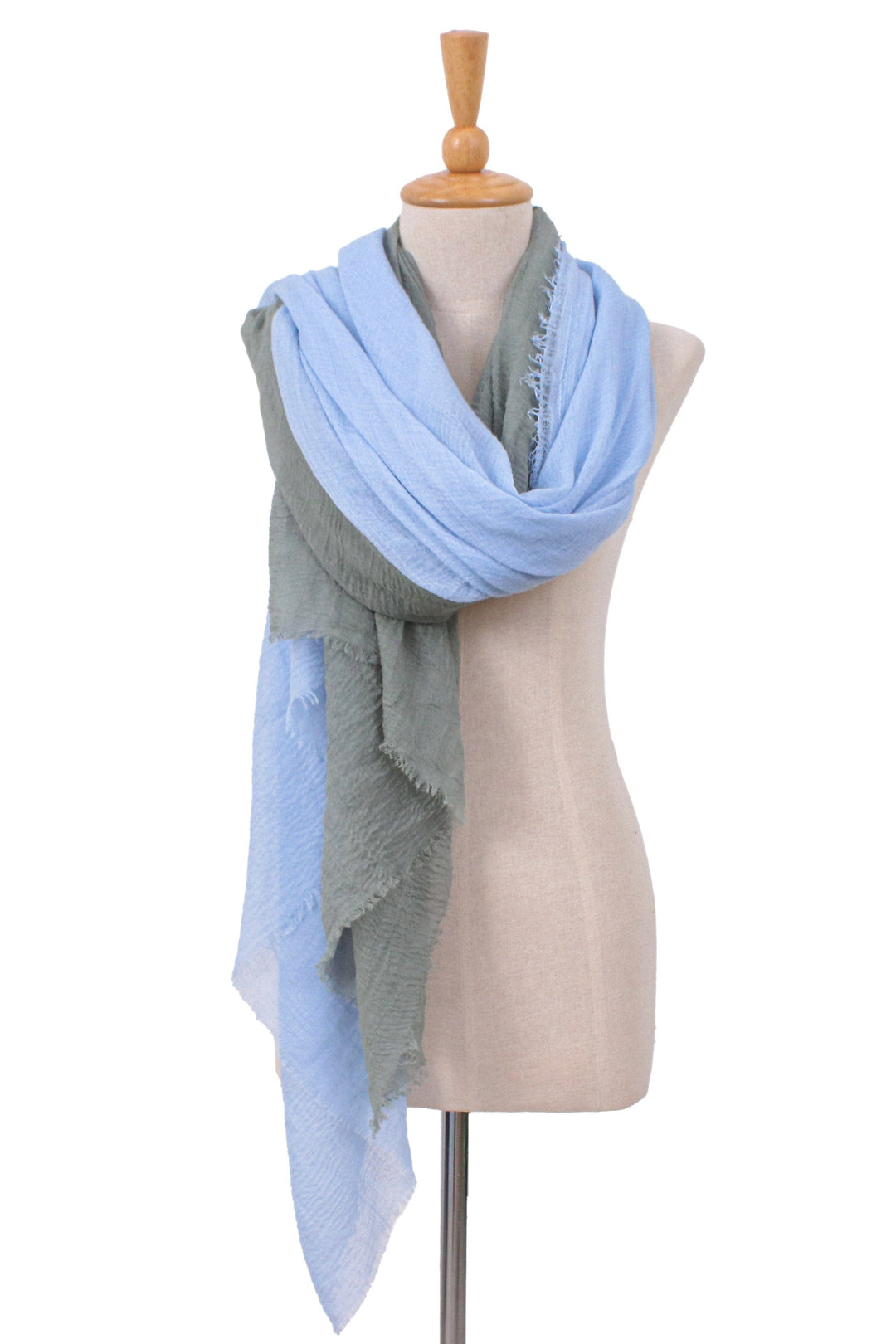 Pair of Handwoven Lightweight Blue and Grey Cotton Scarves - Sky Glam