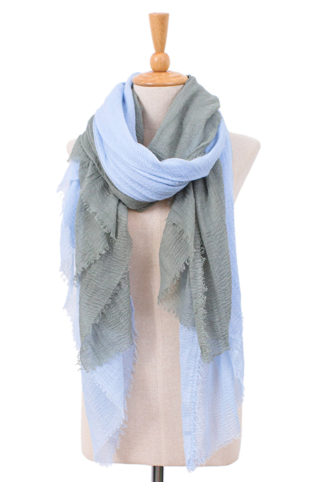 Pair of Handwoven Lightweight Blue and Grey Cotton Scarves - Sky Glam