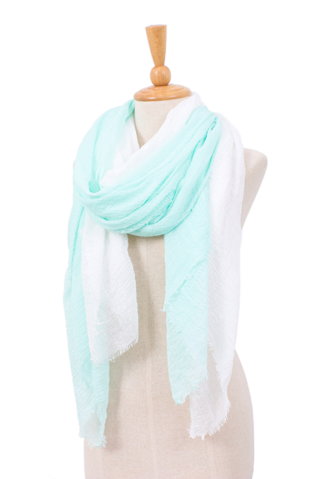 Two Hand-Woven Lightweight Aqua and White Scarves - Cozy Cool