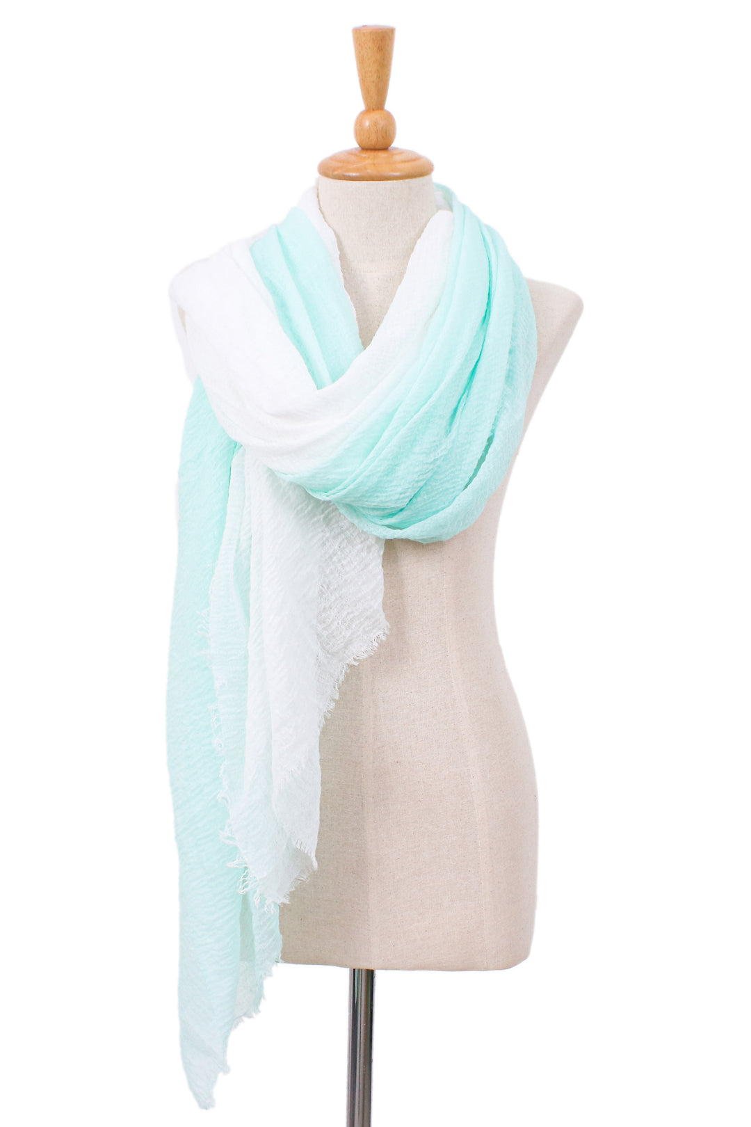 Two Hand-Woven Lightweight Aqua and White Scarves - Cozy Cool