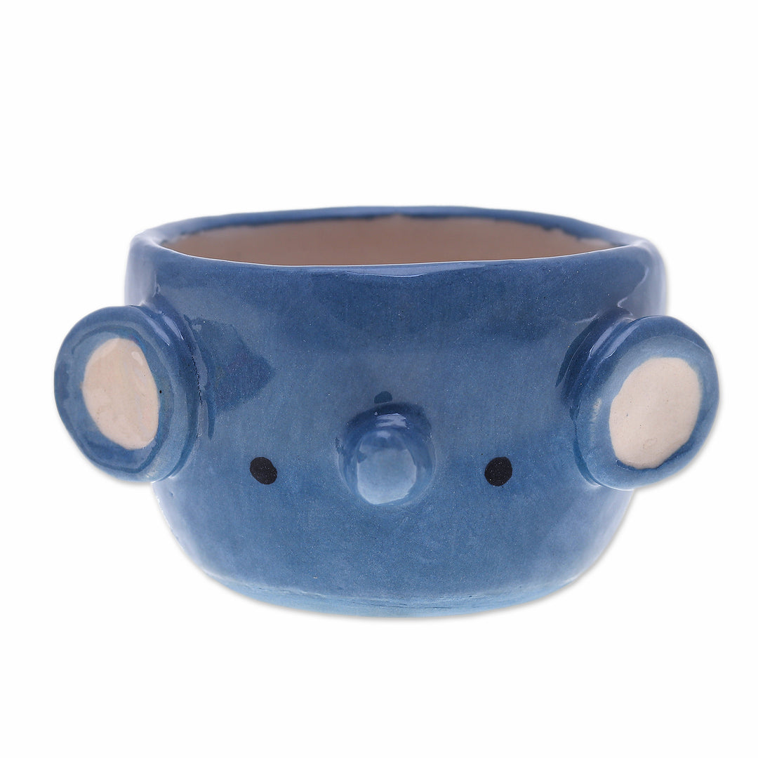 Ivory and Blue Ceramic Elephant Mini Flower Pot with Saucer - Sweet Elephant
