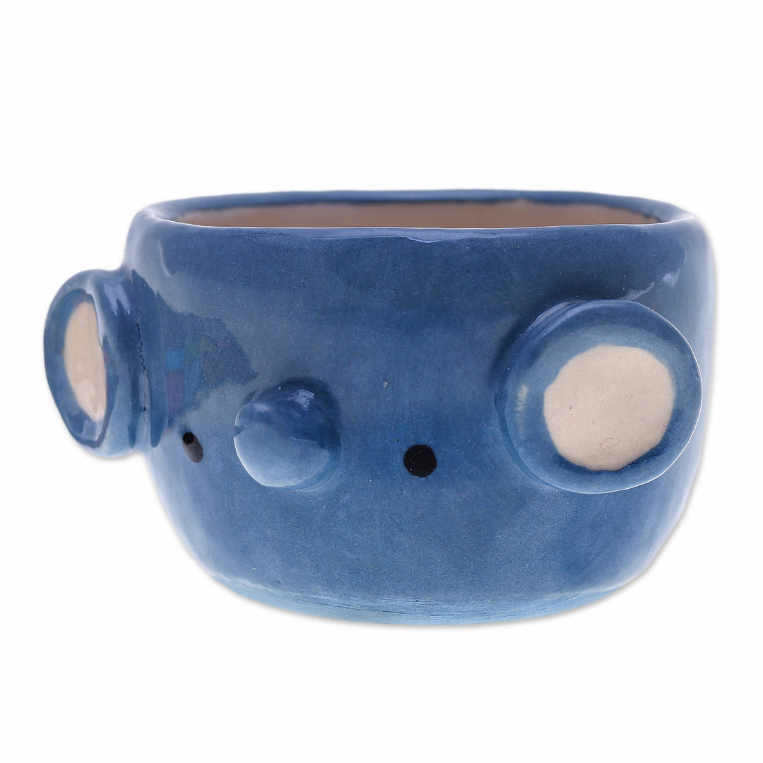 Ivory and Blue Ceramic Elephant Mini Flower Pot with Saucer - Sweet Elephant