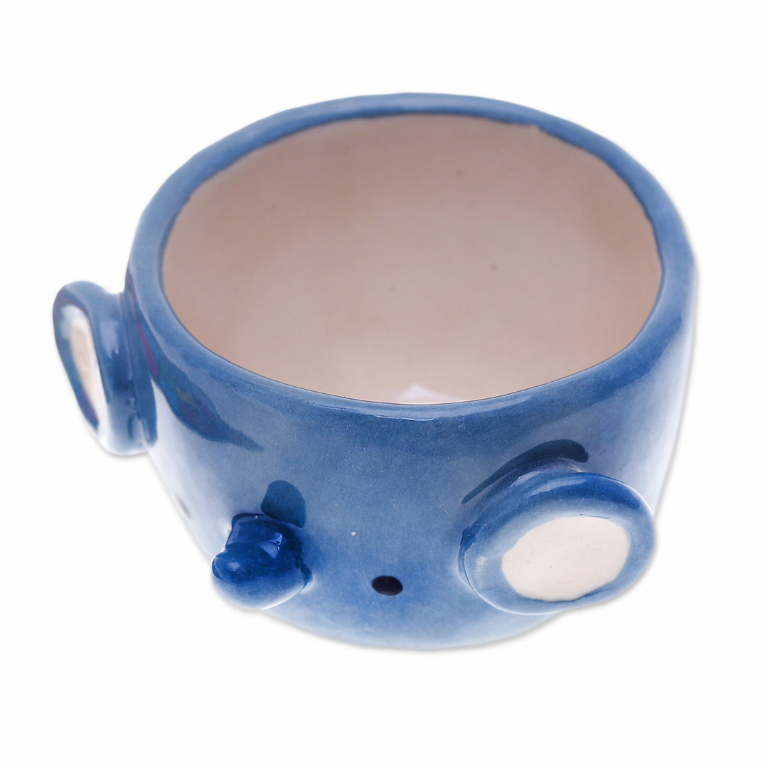 Ivory and Blue Ceramic Elephant Mini Flower Pot with Saucer - Sweet Elephant