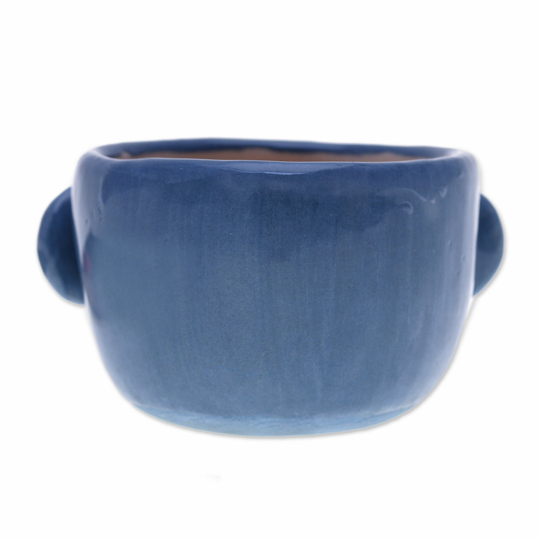 Ivory and Blue Ceramic Elephant Mini Flower Pot with Saucer - Sweet Elephant