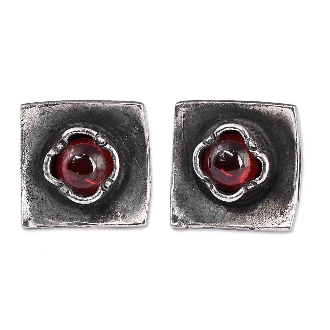 Garnet Button Earrings - Square Passion