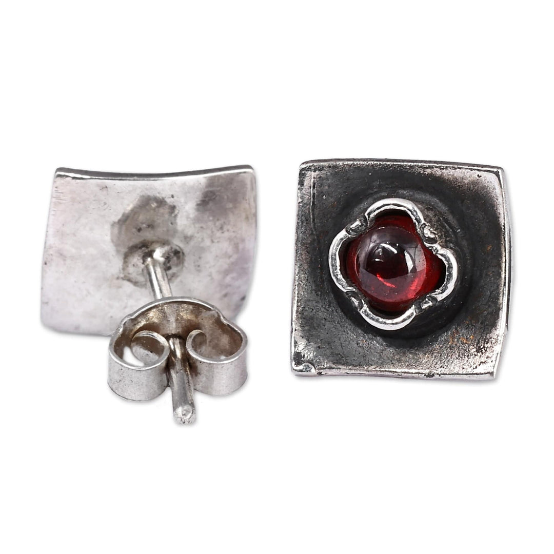 Garnet Button Earrings - Square Passion