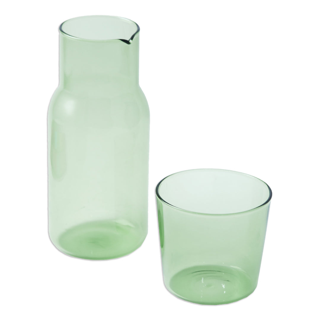 Handblown Clear Green Pitcher and Rocks Glass Set - Vital Elixir