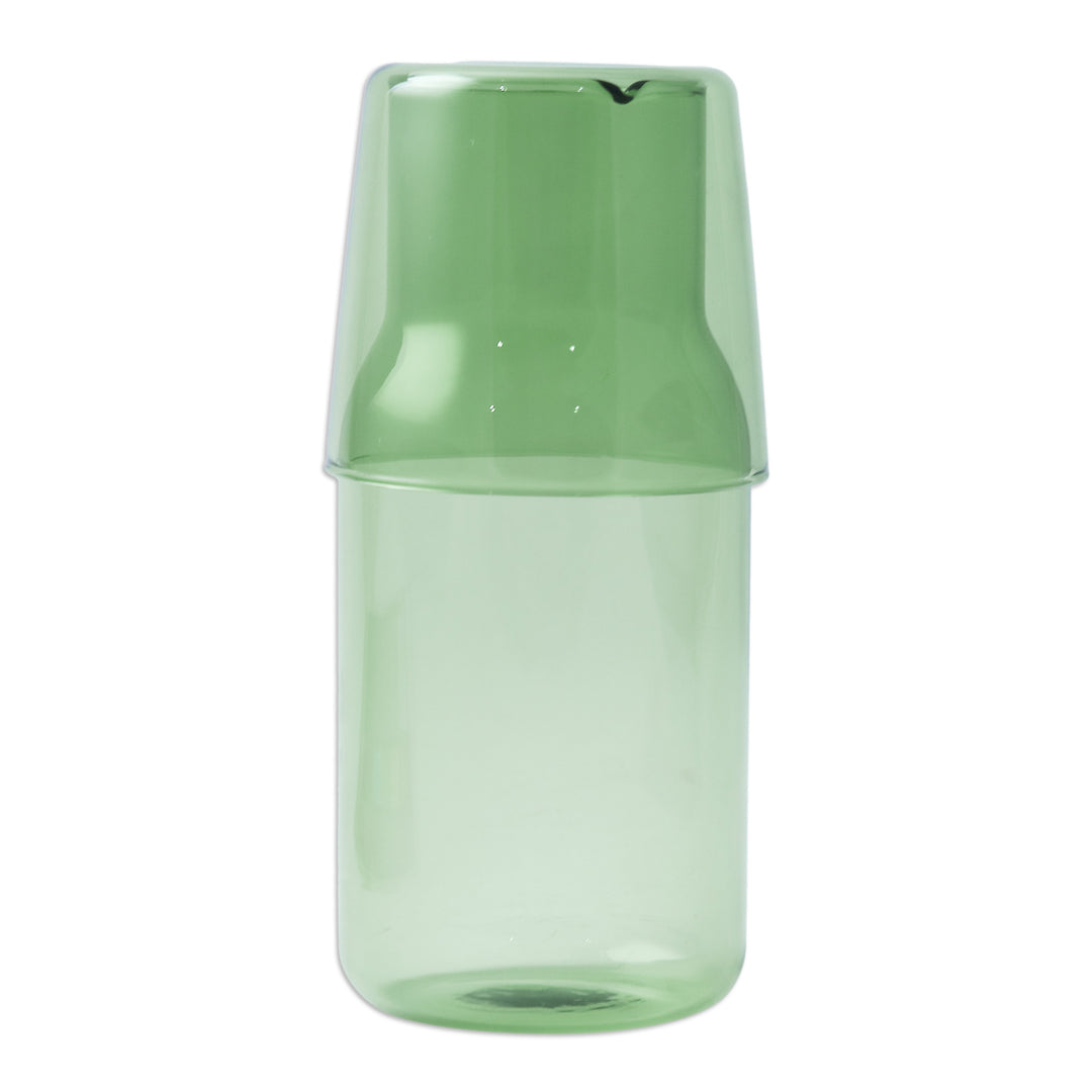 Handblown Clear Green Pitcher and Rocks Glass Set - Vital Elixir