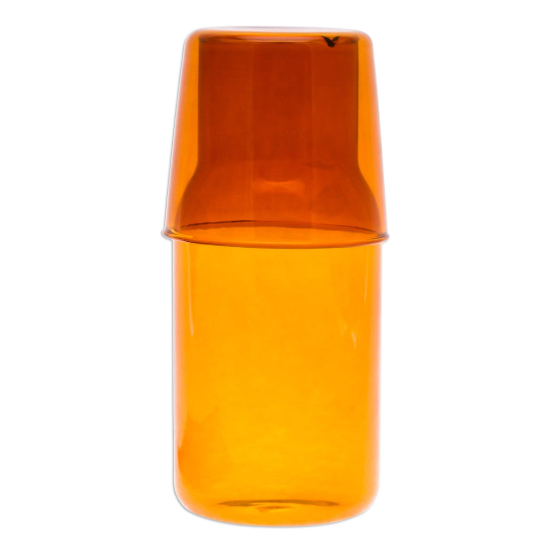 Handblown Clear Orange Pitcher and Rocks Glass Set - Victorious Elixir