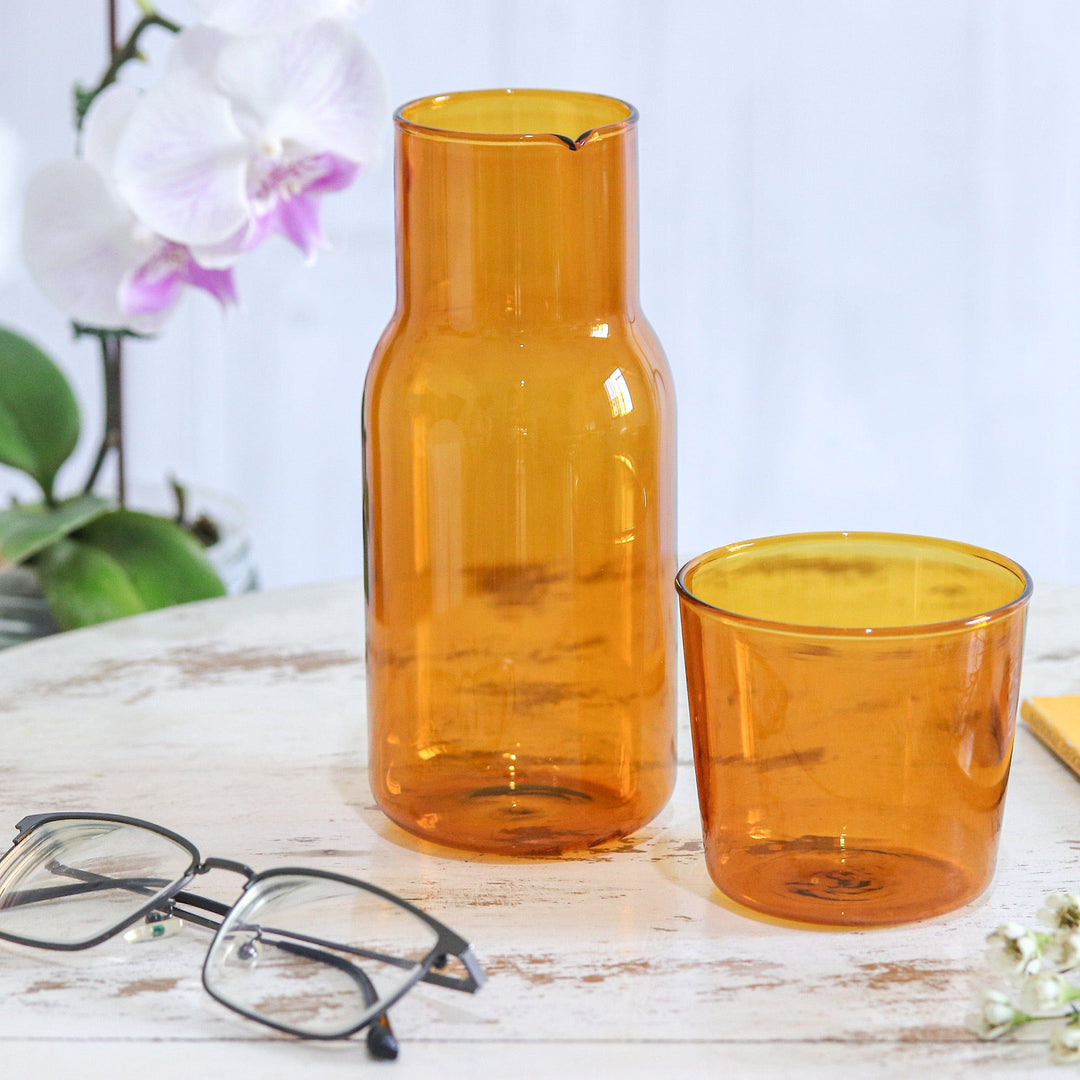 Handblown Clear Orange Pitcher and Rocks Glass Set - Victorious Elixir