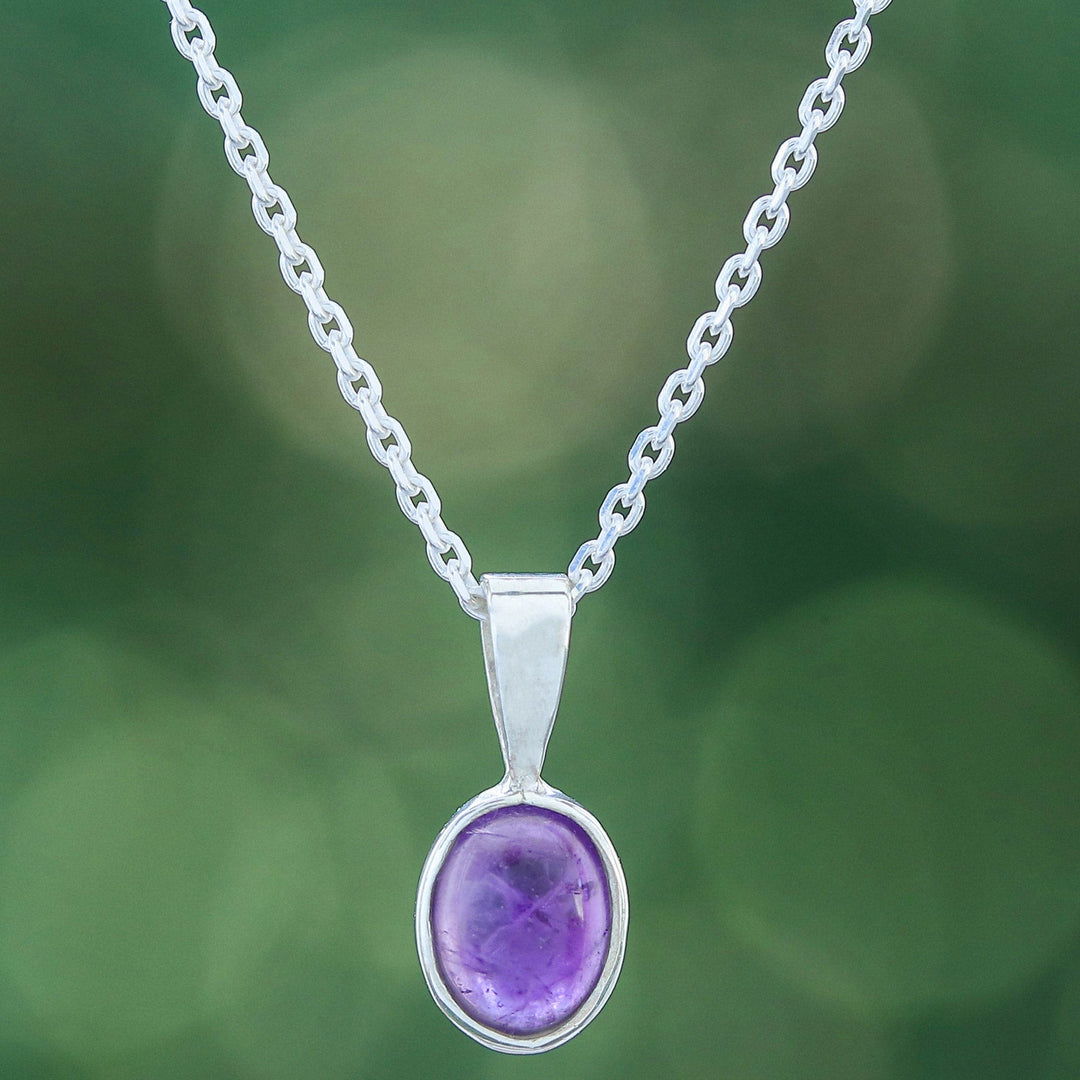 High Polished Natural Oval Amethyst Pendant Necklace Wise Aura GlobeIn