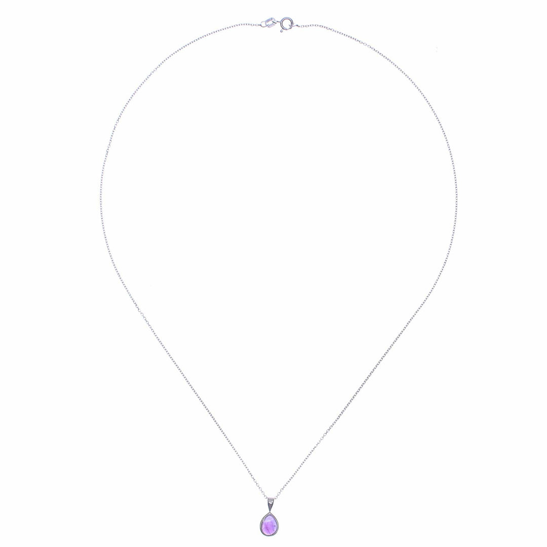 High-Polished Drop-Shaped Amethyst Pendant Necklace - Drop for Sages