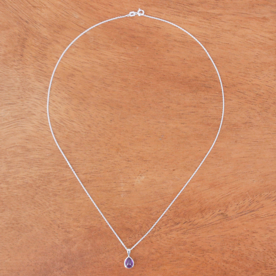 High-Polished Drop-Shaped Amethyst Pendant Necklace - Drop for Sages