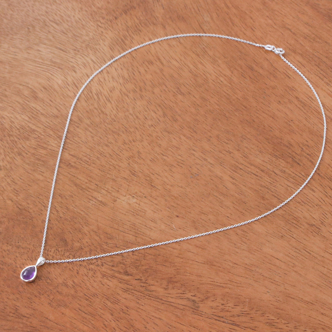 High-Polished Drop-Shaped Amethyst Pendant Necklace - Drop for Sages