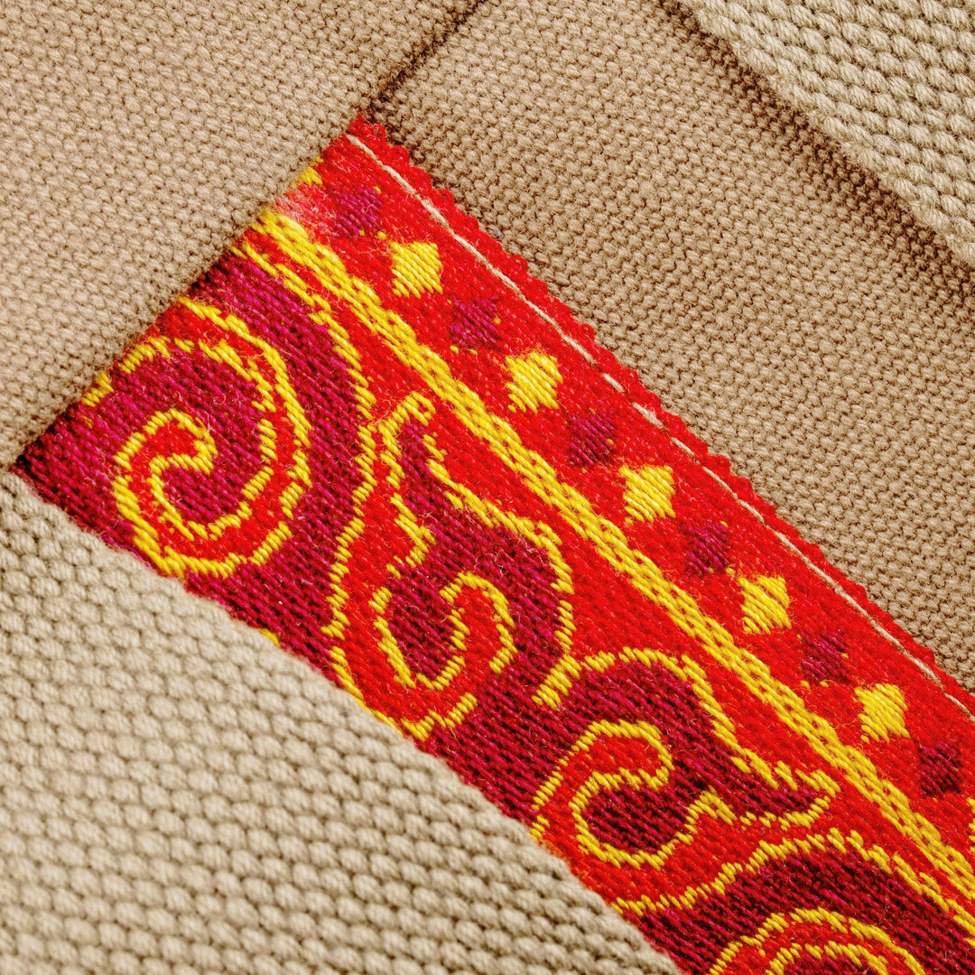 Folk Art Adjustable Red and Artichoke Linen Backpack - The Glorious Adventure