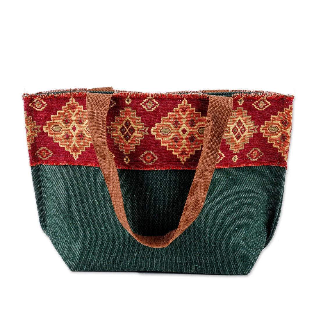 Handmade Folk Art Green and Red Cotton and Tarp Handbag - Glorious Customs