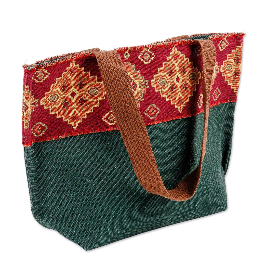 Handmade Folk Art Green and Red Cotton and Tarp Handbag - Glorious Customs