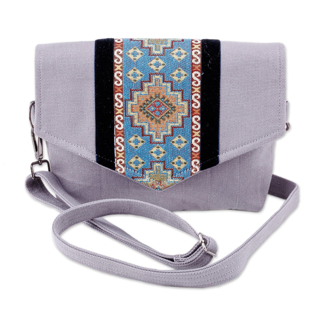 Handcrafted Grey and Blue Cotton and Tarp Shoulder Bag - The Celestial Day