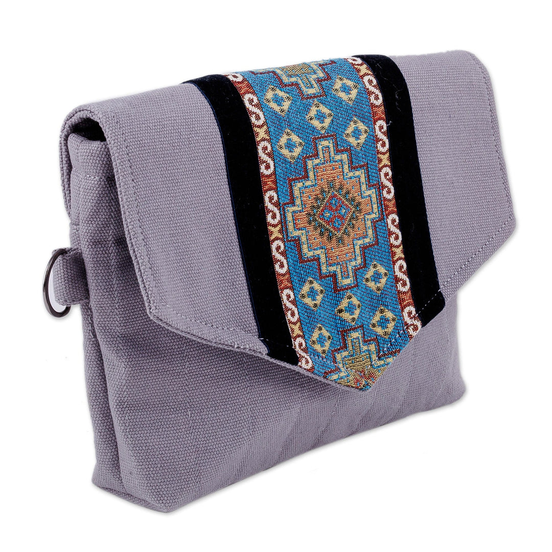 Handcrafted Grey and Blue Cotton and Tarp Shoulder Bag - The Celestial Day