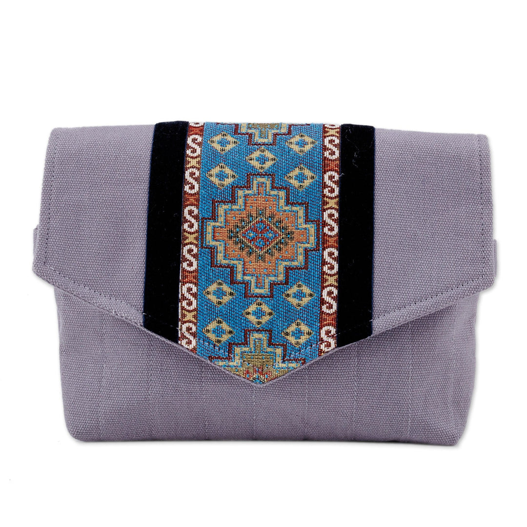 Handcrafted Grey and Blue Cotton and Tarp Shoulder Bag - The Celestial Day