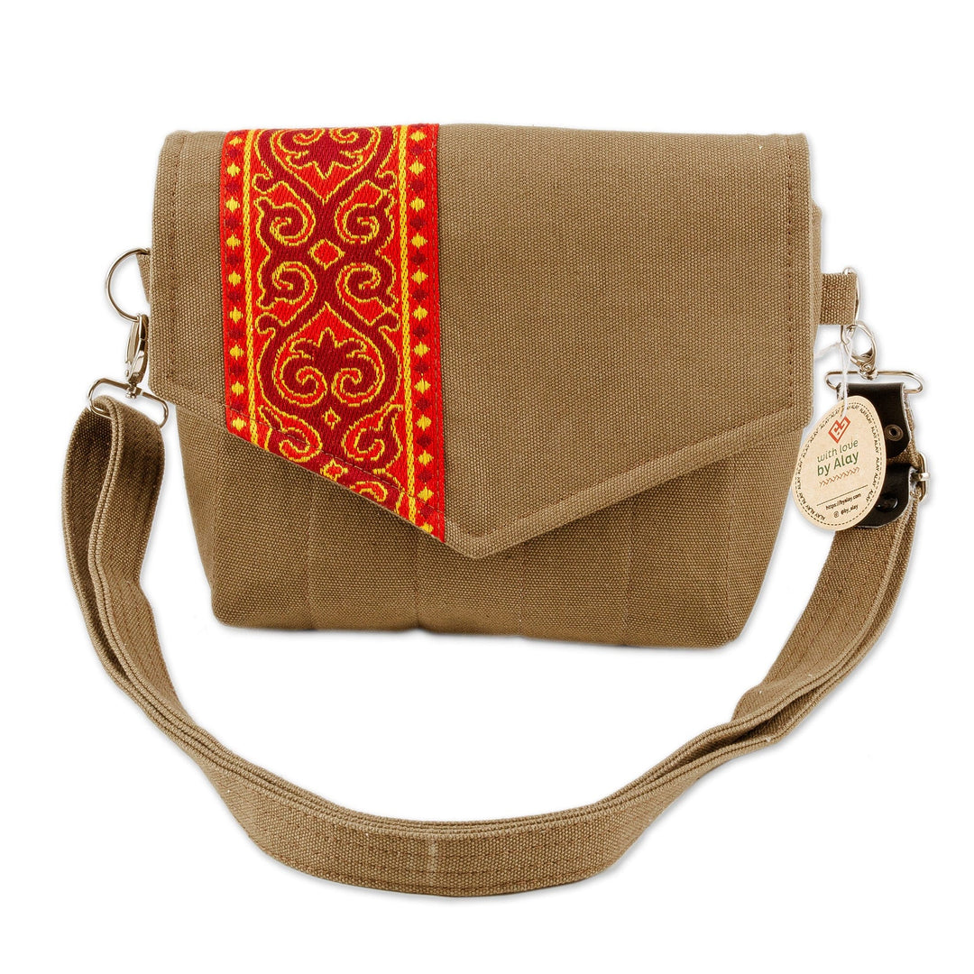 Folk Art Adjustable Red and Artichoke Tarp Shoulder Bag - The Glorious Day