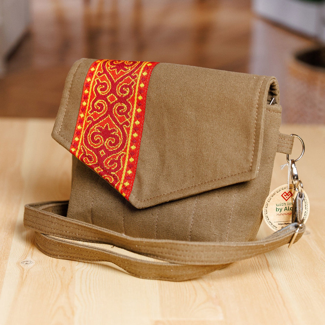 Folk Art Adjustable Red and Artichoke Tarp Shoulder Bag - The Glorious Day