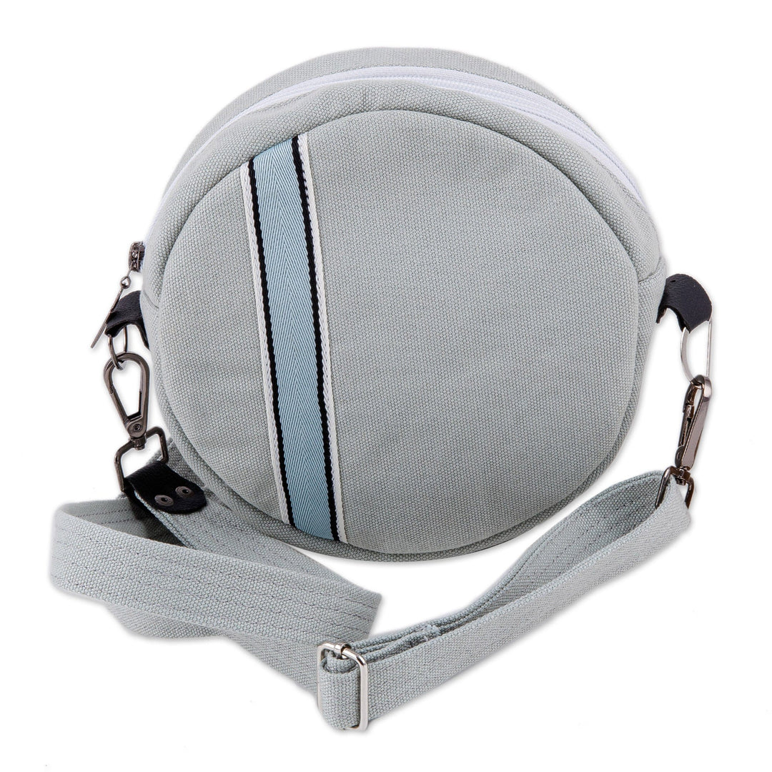 Handcrafted Adjustable Round Blue and Grey Sling Bag - Cycle of Style