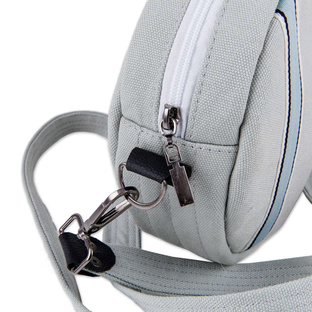 Handcrafted Adjustable Round Blue and Grey Sling Bag - Cycle of Style