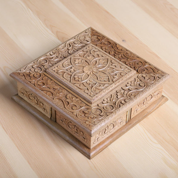 Wooden filigree box hand carved box w monograms cheapest JD, floral hand sculptured