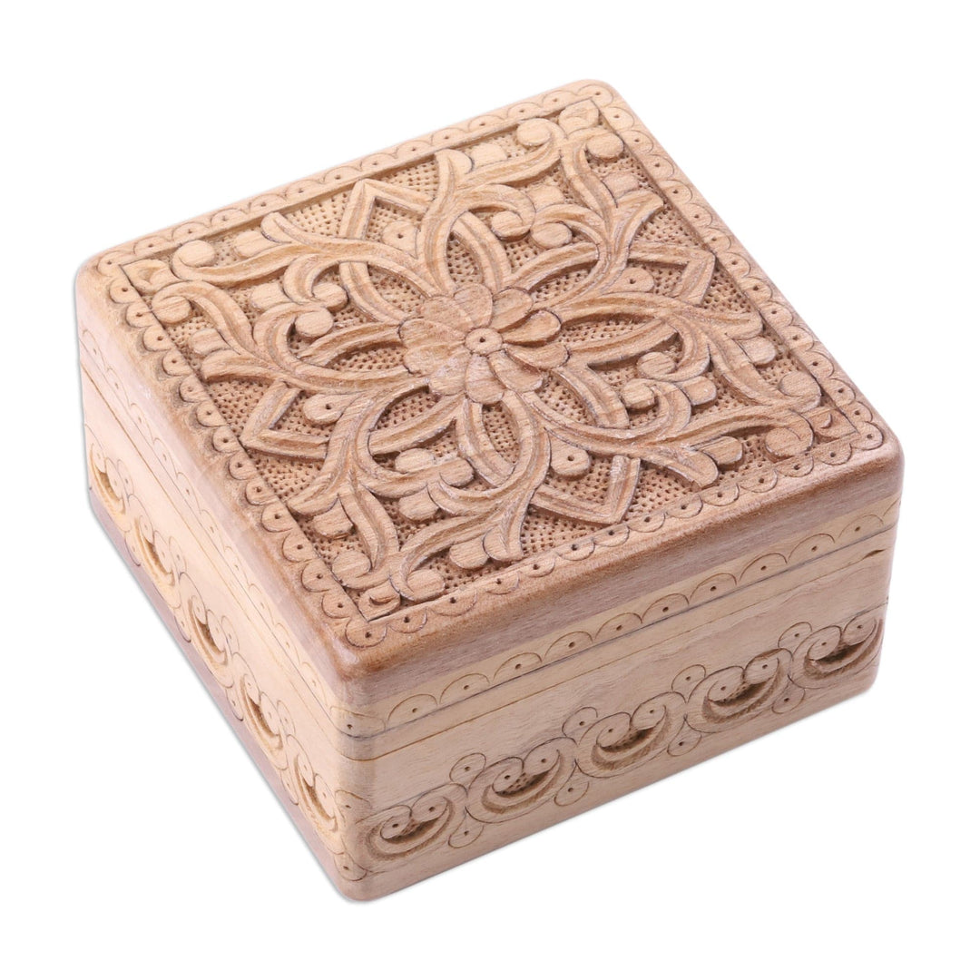 Traditional Floral Hand-Carved Walnut Wood Jewelry Box - Great Palace